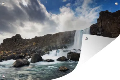 Obrázek produktu pro MuchoWow® Zahradní plakáty - Vodopád rozlévající se do potoka v islandském národním parku Þingvellir - 120x180 cm - Zahradní dekorace