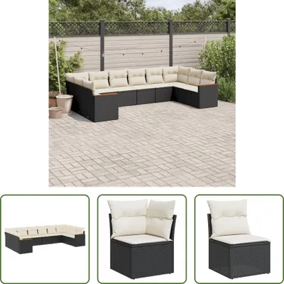 Produktbild von The Living Store 10-tlg. Garten-Sofagarnitur mit Kissen Schwarz Poly Rattan