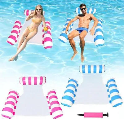 Produktbild von Luftmatratze Schwimmbad Inflatable Wasserhammock mit Luftpumpe 4-in-1 Schwimm-Lounge für Erwachsene Portable Wasserhammock Spielzeug - Set von 2