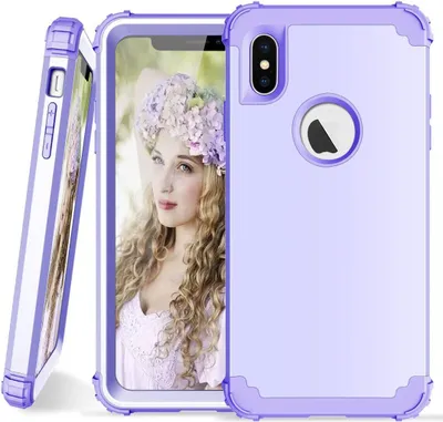 Produktbild von iPhone XS Max Hülle, LaimTop Heavy Duty 3 in 1 Hybrid Hart PC Flexibel TPU Silikon Stossfest Kratzfest Tasche Schutzhülle für iPhone XS Max Helles Lila