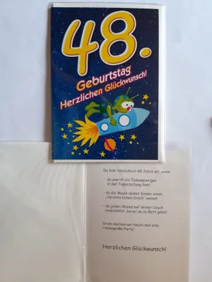 Produktbild von 1 Glückwunschkarte, 48. Geburtstag, Doppelkarte m. Umschlag, Rakete Weltall Außerirdischer