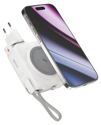Image de Epico Travel UltraPack 3-en-1 : batterie externe magnétique sans fil portable et chargeur mural 10 000 mAh, blanc