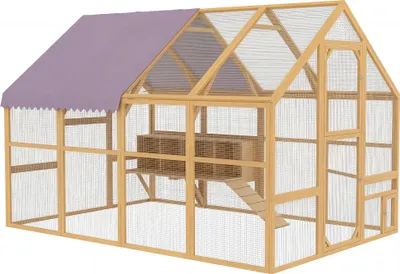 Produktbild von Hühnerstall Holz mit Freilauf, Sicherheitsschloss, Tür, 4 Nistkasten, für 8-12 Hühner, ca. 2,8 x 1,8 x 1,9 m, Gelb