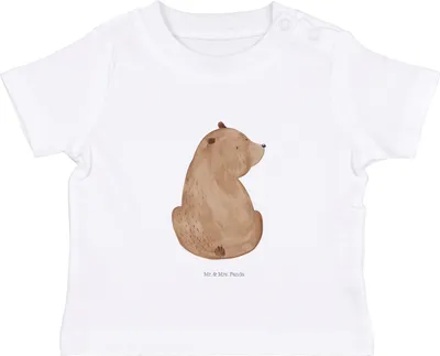 Produktbild von Mr. & Mrs. Panda Babyshirt Bär Schulterblick 0. - 6. Monat - Weiß - Geschenk, Bären, Motivation, Teddy, Kinder Top, Baby T-Shirt, Weisheit, , Selbstachtung, Bärenliebe