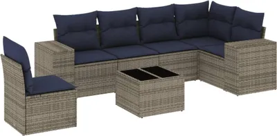 Zdjęcie produktu dla vidaXL 7-częściowa sofa ogrodowa z poduszkami, szara, z polirattanu