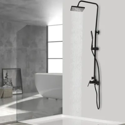Zdjęcie produktu dla System prysznicowy z deszczownicą Główka prysznicowa z regulacją wysokości 98-137 cm Zestaw prysznicowy Armatura prysznicowa (czarna)