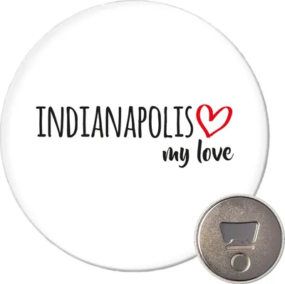 Produktbild von Huuraa Magnet Indianapolis my love 59mm Kühlschrankmagnet rund Flaschenöffner Geschenkidee