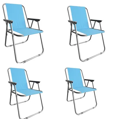 Produktbild von Campingstuhl Anglersessel Gartenstuhl Sessel mit Armlehne hellblau 4er Set