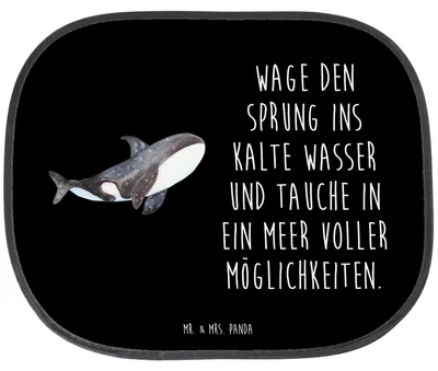Produktbild von Mr. & Mrs. Panda Hitzeschutz Auto Orca - Schwarz - Geschenk, Motivation, Orcas, Büro, Meer, blendschutz, Wal, Sonnenblende, Sonnenschutz, Arbeit, für