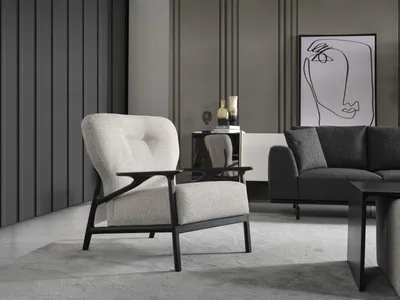 Image de Fauteuil Fauteuil à oreilles Tissu moderne Salon Polyester Blanc Design Assise