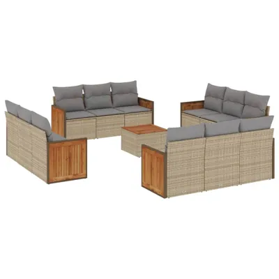 Produktbild von 13-tlg. Garten-Sofagarnitur mit Kissen Beige Poly Rattan