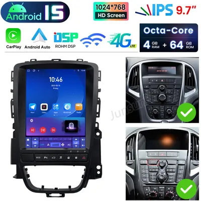 Productafbeelding van Voor Opel Astra J Buick EXCELLE Verano, 9.7-inch autoradio met Android, Carplay, GPS-navigatie, Wi-Fi, 4G, Bluetooth, DAB+, stuurwielbediening, USB, DSP, 4GB RAM en 64GB opslag, 8-core processor