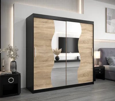 Produktbild von Kleiderschrank ROZALIE – Breite 200 cm, schwarz / Eiche sonoma