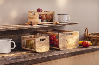 Produktbild von Holzkiste Trend Metall 3er Set – Obstkorb, Deko