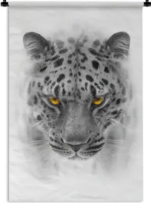 Produktbild von MuchoWow® Wandteppich Wandbehang Leopard - Schwarz - Weiß - Tier 90x135 cm Tapisserie Dekoration Wandtuch - Baumwolle - Wandskulptur
