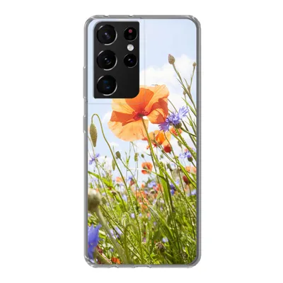 Produktbild von MuchoWow® Handyhülle Schutzhülle Hülle für Samsung Galaxy S21 Ultra Blumen - Mohn - Frühling - Natur - Rot - Blau Silikon Softcase Handy Hülle - Mobiltelefon