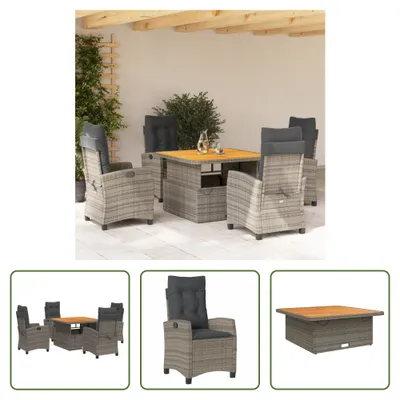Produktbild von The Living Store 5-tlg. Garten-Essgruppe mit Kissen Grau Poly Rattan