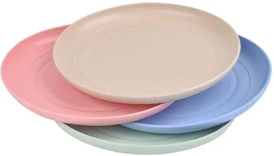 Immagine prodotto di Ibenzoa® Set – 4 piatti in plastica riutilizzabili e resistenti alla rottura, leggeri e robusti, ideali per campeggio, picnic e uso quotidiano. Colori: beige, rosa, blu