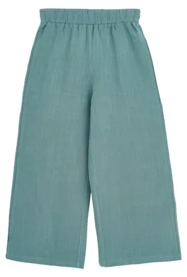 Zdjęcie produktu dla MOD Jeans | Spodnie dziewczęce – szerokie nogawki – rozmiar 134 (8–9 lat) – szmaragdowe – lniane – wygodne i letnie