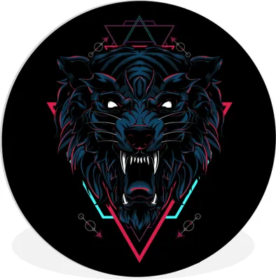 Produktbild von MuchoWow® Rundes Wandbild - Runde Bilder Wolf - Schwarz - Kopf Ø 90 cm Kreis Wanddekoration Kunststoff - Wandkreis - Wandschmuck - Wand-Kreis - Wohnzimmer - Bild - Runde - Wanddeko - Dibond - Kunstdrucke