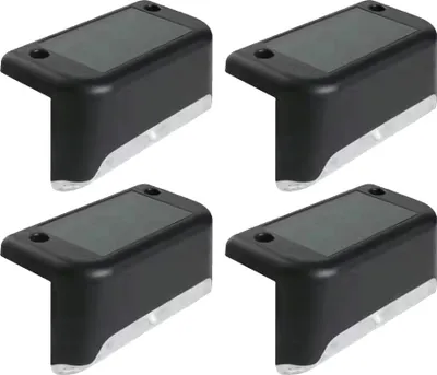 Produktbild von Solar-Terrassenleuchten, 4er-Pack, schwarze, wasserdichte LED-Stufenbeleuchtung für Treppen, Terrassen und Wege,White light