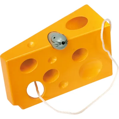 Produktbild von Small Foot 7570 Fädelkäse mit Maus, gelb lackiert, gelb (1 Stück)