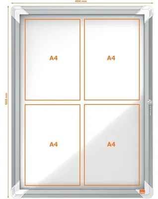 Produktbild von Nobo Schaukasten für den Innenbereich, magnetische Rückwand 4xA4, Drinnen, Silber, Weiß, Aluminium, Stahl, Standard, Schaukel