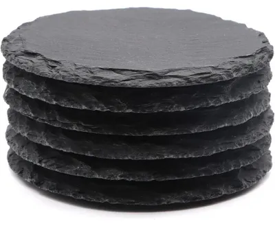 Productafbeelding van Zwarte, ronde onderzetters van leisteen, diameter 10,2 cm, 6 stuks, met een anti-kras onderkant
