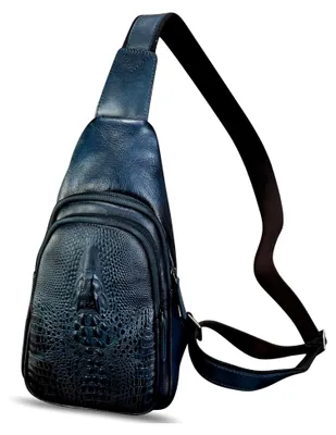 Produktbild von Silng Tasche aus echtem Leder für Damen und Herren, Echtleder, Schultertasche, Umhängetasche, Marineblau, Medium, Sling-Rucksäcke