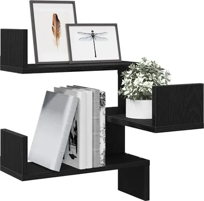 Produktbild von Möbel Schweberegal schlichte Design - Hängeregal 10Kg belastbar - Wandregal Schwarz Eichen-Optik 40x40x49,5 cm Holzwerkstoff Top5396975