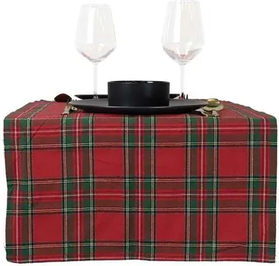 Produktbild von Unique Living – Tischläufer Weihnachten Tartan Rot – 45 x 150 cm
