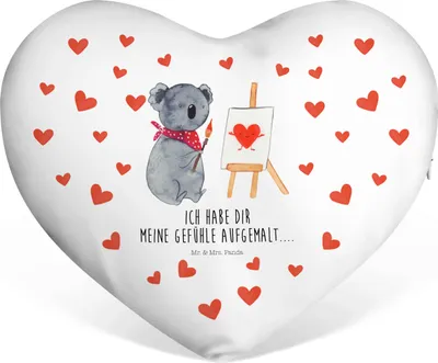 Produktbild von Mr. & Mrs. Panda Dekokissen Koala Künstler - Weiß - Geschenk, Kuschelkissen, Sofakissen, Herz, Valentinstags Kissen, Liebe, Liebesgeschenk, Zeichnen, Herzkissen, Gefühle