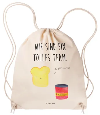 Produktbild von Mr. & Mrs. Panda Jutebeutel Toast Marmelade - Transparent - Geschenk, Drawstring Bag, leichtrucksack, Dreamteam, Stoffrucksack, Toastbrot, Süß, wander rucksack, Brot