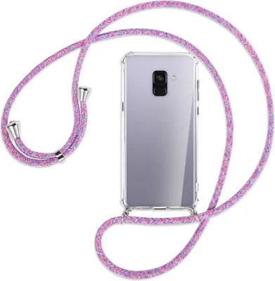 Produktbild von Handykette Backcover-Schutzhülle mit Band (Metall silberfarben) für Samsung Galaxy A8 Plus 2018 - lila/rosa/blau