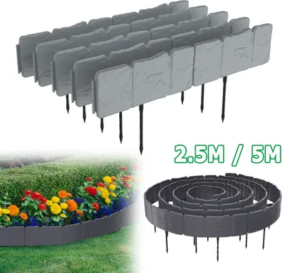 Produktbild von LARS360 20er Pack Beeteinfassung 5m, Beetumrandung in Anthrazit, Mähkante Rasenkante Palisade mit Erdspießen, Gartenbegrenzung für Rasen, Gartenwege und Landschaftsgestaltung