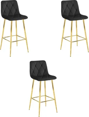 Immagine prodotto di Valora NADO Sgabello Velluto Nero Gambe Oro Set di 3 | Set di 3 sgabelli in velluto nero e oro