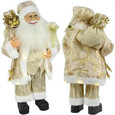 Image de Décoration de Noël représentant le Père Noël, avec des cadeaux et éclairage LED, couleur or, 60 cm