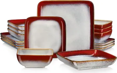 Zdjęcie produktu dla Zestaw do serwowania Noble - 4 osoby - 16-częściowy - czerwony - ceramiczny - talerz obiadowy i talerz śniadaniowy
