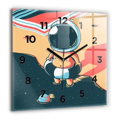 Produktbild von Wallfluent Große Wanduhr – Stilles Quarzuhrwerk - Uhr Dekoration Wohnzimmer Schlafzimmer Küche - Zifferblatt - schwarze Zeiger - 60 cm - Astronautenkind