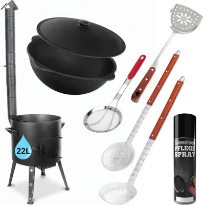Produktbild von Utschak Ø49 cm Abzugsrohr 22L Kazan Schornstein Utschag Campingofen Aluminiumdeckel Kasan Feuerstelle Feldküche Außenküche Eintopfofen Gulaschkanone