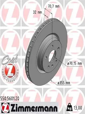 Produktbild von 2x ZIMMERMANN Bremsscheibe 550.5601.20 für TESLA Model S (5YJS) Model X (5YJX)