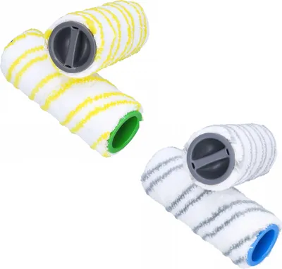 Two pairs of cleaning rollers, one yellow striped and one gray striped, are shown against a white background.