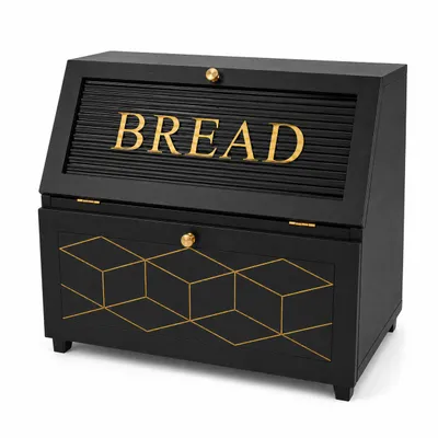 Produktbild von Brotkasten Bambus 2 Etagen mit Magnetverschluss - Brotbox Holz groß zur Brotaufbewahrung, Brotbehälter mit 2 Fächern für Küche, Brotkasten Schwarz, KI-generiertes Bild