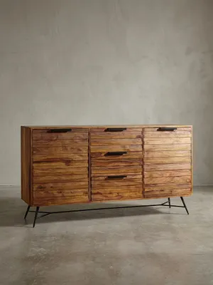 Produktbild von Design Sideboard NISHAN 160 x 40 x 88 cm Sheesham Massiv Holz, Kommode mit Türen & Schubladen, Massive Anrichte Industrial, Massivholz Schrank mit Metallbeinen