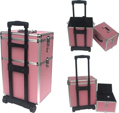 Immagine prodotto di Valigetta da parrucchiere con rotelle - valigetta per trucco, manicure e pedicure - valigetta per trucco - beauty case - rosa