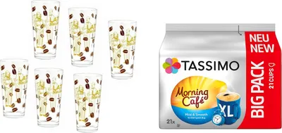 Produktbild von tassimo morning café xl mild & smooth im 21er Big Pack 163.8 g plus 6 Gläser 350ml