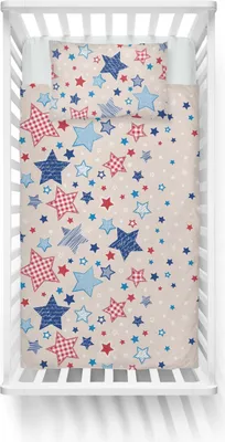 Produktbild von Babybettwäsche Biber 100x135cm, 100% Baumwolle, Beige Blau, Sterne, Reißverschluss, Ganzjährig, Winter, Kissen 40x60cm