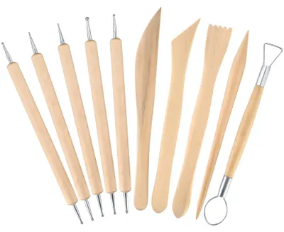Produktbild von Tonwerkzeug Modellierwerkzeug Töpferwerkzeug - 10-teilig - Holz und Metall - Doppelkopf - Für Keramik und Bildhauerei