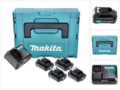 Immagine prodotto di Kit alimentazione Makita 4x BL 1021 B batteria 12 V max. 2,0 Ah CXT ( 4x 197396-9 ) + caricabatteria DC 10 SB ( 197363-4 ) + Makpac