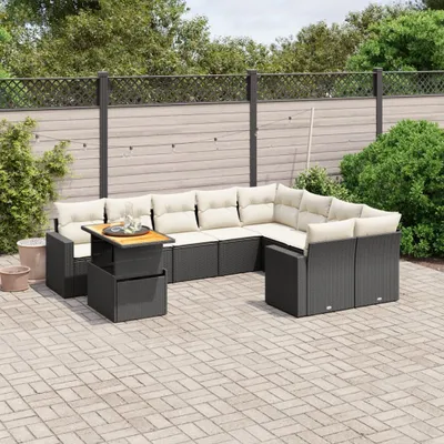 Produktbild von 10-tlg. Garten-Sofagarnitur - mit Kissen Schwarz Poly Rattan - Gartenmöbelset 3271476